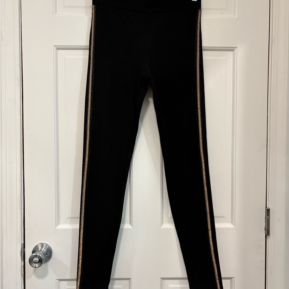 Zara Black Leggings Gold Chain Rhinestone Bling Coquette Sparkle Whimsigoth Glam